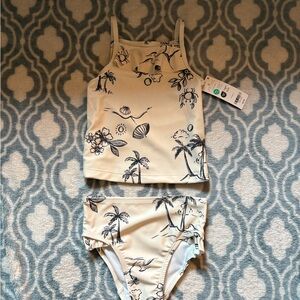 NWT Carter's Girl 2T Cream and Black Tropical Swimsuit